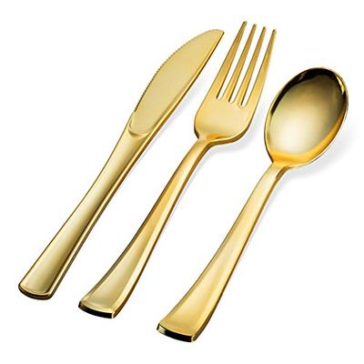 N9R 300pcs Gold Plastic Silverware Dinnerware Flatware- Heavyweight Gold  Plastic Cutlery Set, 100 Gold Forks, 100 Gold Spoons, 100 Gold Knives, Gold  Utensils for Party, Wedding,Birthday Gold-300Pack