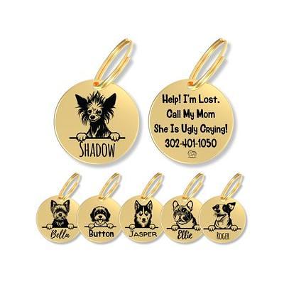 Quick-Tag Large Gold Circle Personalized Engraved Pet ID Tag