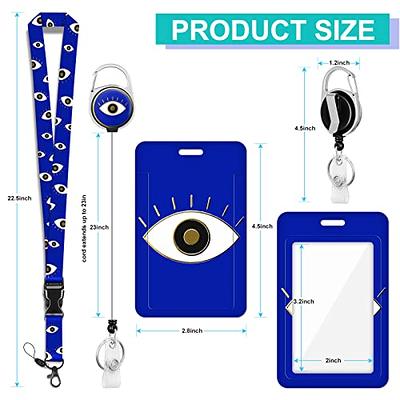 Plifal ID Badge Holder with Lanyard and Retractable Badge Reel Belt Clip,  Unique Trendy Evil Eye Keychain Lanyards Clip On Badge Extender Vertical ID