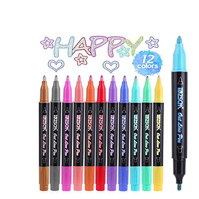 ZSCM Metallic Markers Outline Pens, 8 Colors Self-outLine Paint Pen  Permanent Marker Pens for Gift Card, Rock Painting, DIY Photo Album,  Scrapbook