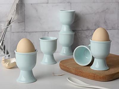 Egg Holder Egg Cup Set Ceramic Egg Holder, Teal Blue and White