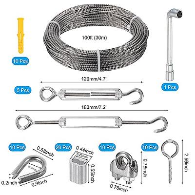 PATIKIL 1/8 Turnbuckle Wire Tensioner Strainer Kit, 100ft 7x7 Strand  Stainless Steel Cable Wire Rope M5 Turnbuckle Hook & Eye Wire Rope Clip  Thimble Crimping for Garden Outdoor - Yahoo Shopping