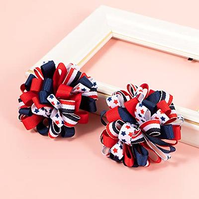 USA Red White Blue Girls Cheer Hair Bow Ties America Flag Glitter