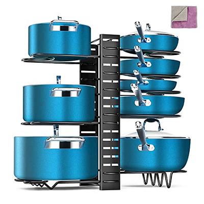 Pots and Pans Organizer: Rack for Cabinet, 8-Tier Heavy Duty 120LBS Pots  Pans