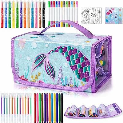 Fruit Scented Markers Set 56 Pcs with Glitter Mermaid Pencil Case &  Stationery, Art Supplies for