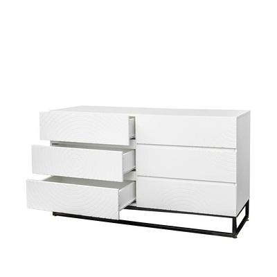 FUFU&GAGA 6-Drawers Black Wood Dresser Storage Cabinet Organizer with Metal Leg 54 in. W x 15.6 in. D x 30.1 in. H