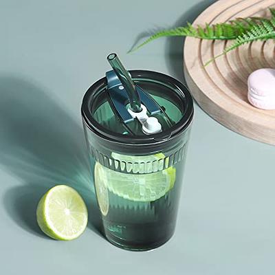  Joeyan Glass Tumbler with Straw and Lid,Green Glasses Water Cup  with Straw,Colored Glass Drinking Jars for Juice Beverages Iced Coffee Tea  Smoothie Soda Milk,15 oz,Set of 2,Dishwasher Safe : Home 