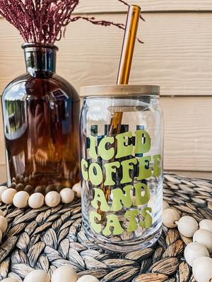 Coffee, Iced Coffee Glass,aesthetic Glass, Mason Jar Mug, Iced