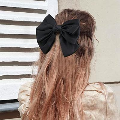 2pcs Women's Fashionable Oversized Black/red Long Bowknot Silk Ribbon Hair  Clip, Suitable For Daily Outfit, Retro Hair Accessories