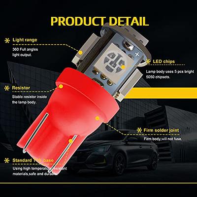 Partsam 194 168 LED Bulbs White, Super Bright T10 2825 Car Interior Dome  Lights Bulbs 6000K 5050-SMD Chipsets Error Free for Car Dome Map Door