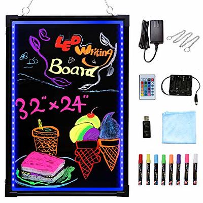  Slsy Illuminated LED Message Writing Board, 24''X16 Erasable  Neon Effect Menu Sign Board with 8 Fluorescent Makers, 26 Flashing Modes,  Remote Control Message Board : Office Products