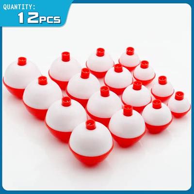 12- FISHING BOBBERS 1-INCH Round Floats Red White Plastic SNAP ON FLOAT  Bobber