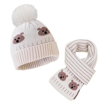 Spencer 2Pcs Winter Beanie Hat Scarf Set Lined Warm Knitted Hat Thick Skull  Cap for Child Kids Red