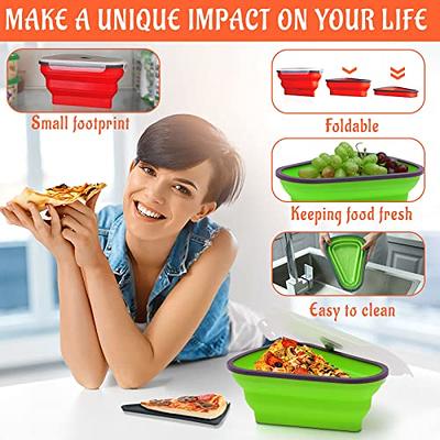 Pizza Leftover Storage Container,Pizza Organizer Box Save Space Reusable  Pizza Slicone Storage Container Blue