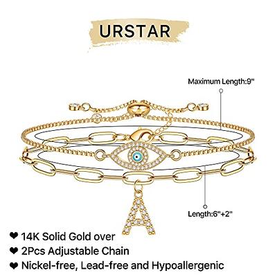  URSTAR Evil Eye Bracelets for Women, 14K Gold Evil Eye Bracelets  Evil Eye Jewelry for Women Mal De Ojo Bracelets Ojo Turco Pulsera  Protection Bracelet Spiritual Jewelry Blessing Bracelet for Women (