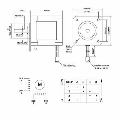 4pcs Nema 17 Stepper Motor Bipolar 2A 59Ncm (84oz.in) 48mm Length for 3D  Printer/CNC Machine/Robotics - Yahoo Shopping