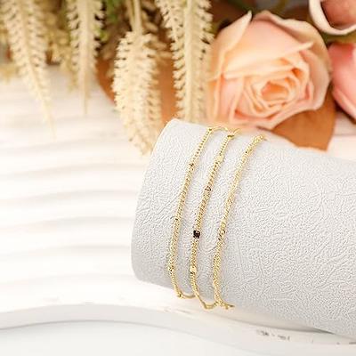 14K Gold Chain Bracelets Set for Women Girls, Dainty Gold Paperclip Link  Bead Bracelet Stackable Layered Bracelets Metal Fashion Jewelry