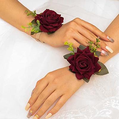 CASDRE Bride Wedding Wrist Corsage Bridal Hand Flower with Ribbon Corsage  Wristlet Wedding Accessories for Women and Girls (Pink)