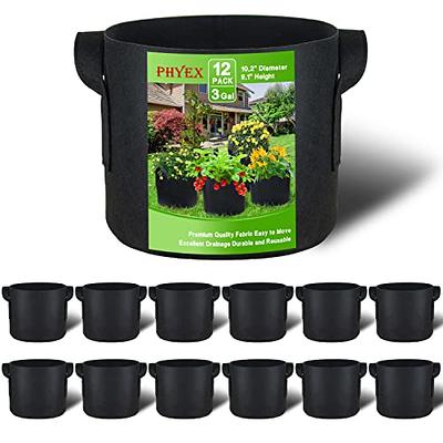 12 Pack Grow Bags, 3 Gallon Thick Fabric Pots for Plants, Sturdy Handles &  Reinforced Stitching, Labels Included, Black