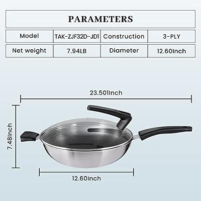 12.5 Stainless Steel Wok, Nonstick Stir Fry Pan with Lid and Spatula,  Induction Compatible, Scratch Resistant, Dishwasher and Oven Safe 