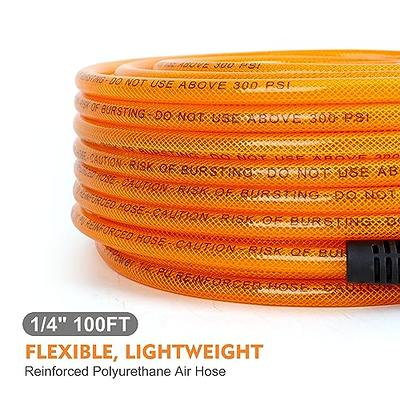 FYPower Air Compressor Hose 1/4 Inch x 100 Feet Flexeel Reinforced  Polyurethane (PU) Air Hose with Fittings, Bend Restrictors, 1/4 Industrial  Quick Coupler and Plug Kit - Yahoo Shopping