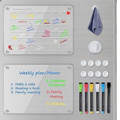 Magnetic Acrylic Calendar for Fridge 17x12 Clear Dry Erase Calendar Board  for Refrigerator Includes 4 Dry Erase Markers and Eraser