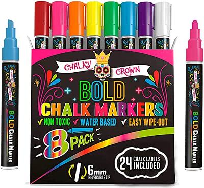 Funcils 5 White Chalk Markers for Chalkboard Signs, Blackboard, Car Window,  Bistro, Glass | 5 Variety Pack - Thin, Fine Tip, Bold & Jumbo Size