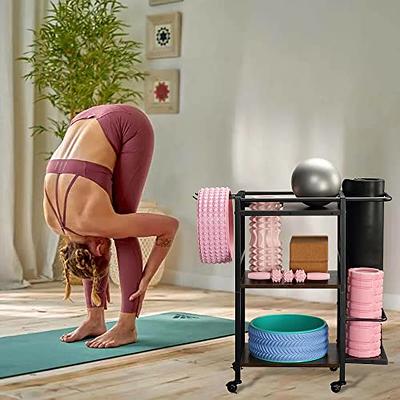 Arlifo Yoga Mat Storage Rack Basket Workout Equipment Home Gym Storage Rack  with Wheels Yoga Mat Holder Exercise & Fitness Organizer for Dumbbell