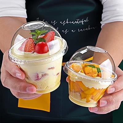 9oz Plastic Cups with Dome Lids and Dessert Forks with Lids, Disposable Ice  Cream Cups, Pudding Cups, Parfait Cups, Fruit Cups for Carnivals (Clear,  100 Set) 