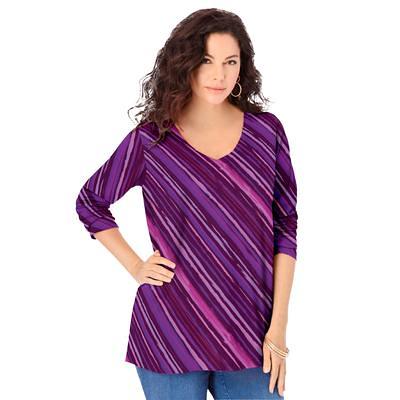 Plus Size Women's Long-Sleeve V-Neck Ultimate Tee by Roaman's in Purple  Watercolor Stripe (Size 30/32) Shirt - Yahoo Shopping