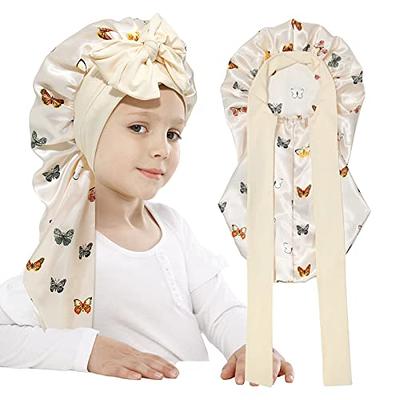 AWAYTR Long Toddler Silk Bonnet for Sleeping Elastic Satin Bonnets for  Curly Hair Braid Bonnet Night Cap for Aged 3-12 Kids (Butterfly+Beige) -  Yahoo Shopping