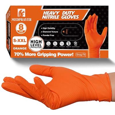 Gloveworks HD Orange Nitrile Industrial Disposable Gloves, 8 mil, Latex-Free, Raised Diamond Texture, Small, 2 Boxes of 100