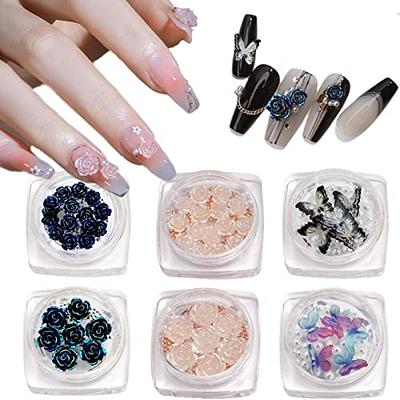 6 Grids 3D White Acrylic Flower Nail Parts Mixed Steel Beads Charms Design  Nail Art Decoration DIY Jewelry Accessory 