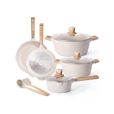 CAROTE 16 Piece Pots and Pans Set Nonstick White Granite Cookware