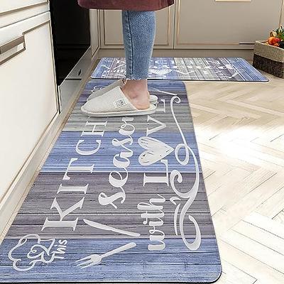 Kitchen Mats for Floor Anti Fatigue Mats for Kitchen Floor Kitchen Rugs  Farmhouse Style Memory Foam Kitchen Mat Cushioned PVC Leather Kitchen Rug  Set, 17.3x28+17.3x47 inchs