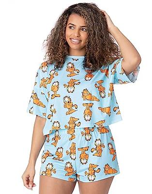 Garfield Womens Pyjama Set, Ladies White Cropped T-Shirt & Shorts Complete  Pjs Bundle