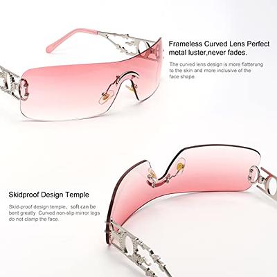 SENMARIES Rimless Y2K Sunglasses for Women Men Rectangle Vintage Glasses Fashion Flame Metal Sunglass Frameless Retro Eyewear