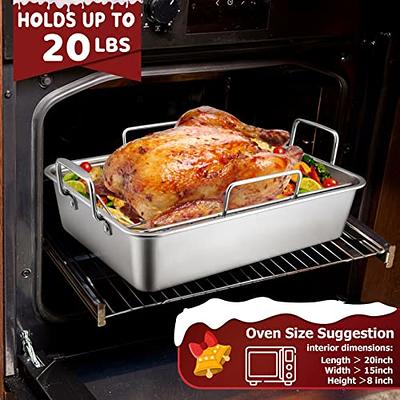 15.3'' Roasting Pan with Racks, Joyfair 7 Pcs Stainless Steel Large Turkey  Roaster Pan with Handle, Cooling Flat Rack/V-rack, Meat Tenderizer/Claws  and Brush, Heavy Duty & Multi-Use, Dishwasher Safe - Yahoo Shopping