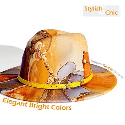 Gossifan Tie-dye Wide Brim Fedora Hats for Women Multicolor Felt Panama Hat  Olive Yellow - Yahoo Shopping