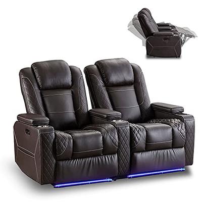  Comfort Stretch Electric Power Recliner Chair with LED Lights,  Faux Leather Home Theater Seating, Recline Single Sofa Chair for Living  Room with Swivel Tray Table, Hidden Arm Storage, Cup Holder-Black 