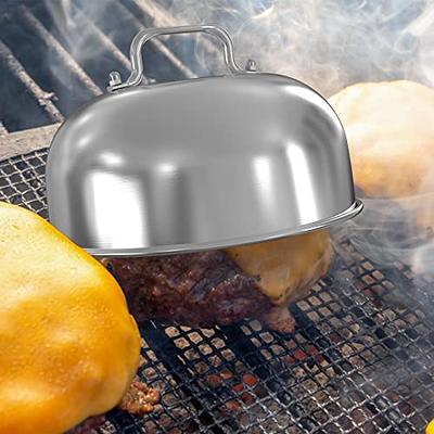 BBQ Accessories 12 Inch Round Stainless Steel Basting Cover - Cheese  Melting Dome Round Cast Iron Grill Press Kit for Hamburger Bacon Steak,  Best for