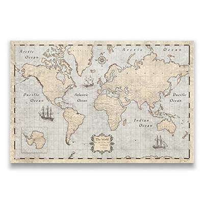 Wooden Cork Board Travel Map with 100 Decorative Push Pins (16.5 x