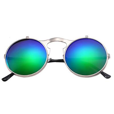 Round Silver Mirror Vintage Sunglasses For Men