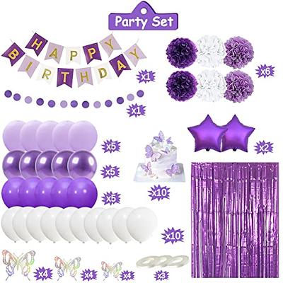 Purple Party Decorations with Happy Birthday Banner, Purple White