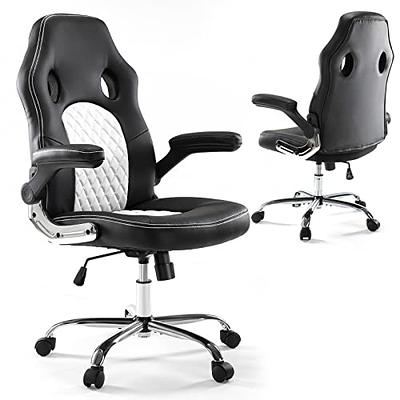 NEO CHAIR Ergonomic Office Chair PU Leather Executive Chair Padded Flip Up  Armrest Computer Chair Adjustable Height High Back Lumbar Support Wheels  Swivel for Gaming Desk Chair (White) 