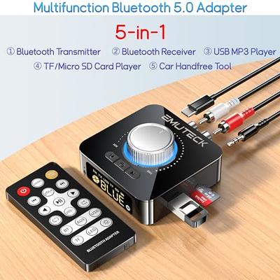 Bluetooth 5.0 Transmitter and Receiver, 3-in-1 Wireless Bluetooth  Adapter,Bluetooth Audio Adapter with 3.5mm AUX Stereo Output for TV,PC,car