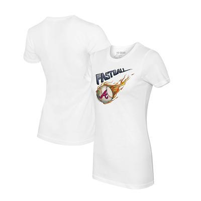 Toddler Tiny Turnip White Atlanta Braves Baseball Bow T-Shirt