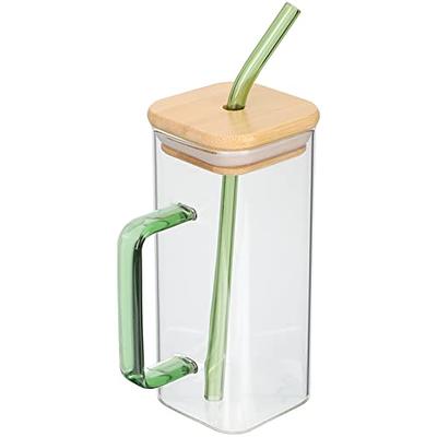 Drinking Glass Straw Cup Square Drinkware Highball Glasses With Bamboo Lid  Coffee Mug 