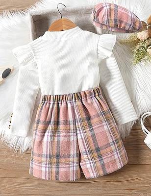 Aulyffo Toddler Girl Fall Outfits 4T 5T Toddler Girl Clothes White Ruffle  Shirt Button Long Sleeve Tops + Plaid Mini Skirt Shorts + Cute Hat 3PCS  Fashion Girls' Clothing Sets - Yahoo Shopping