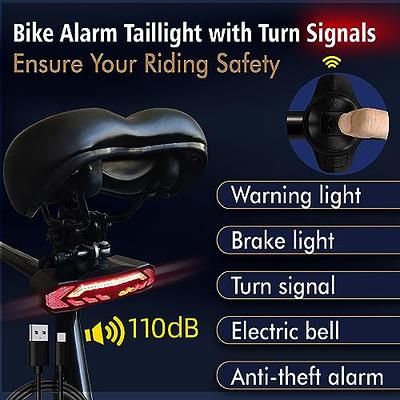 WSDCAM Smart Bike Tail Light with Turn Signals and Brake Light, Bike Alarm  Horn with Remote, Auto ON/Off Rechargeable Waterproof Bike Horn Alarm Rear